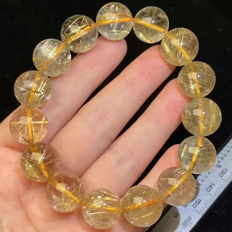 Natural Gold Rutilated Quartz BraceletTransparent Beautiful Hair and Smooth Lucky Treasure