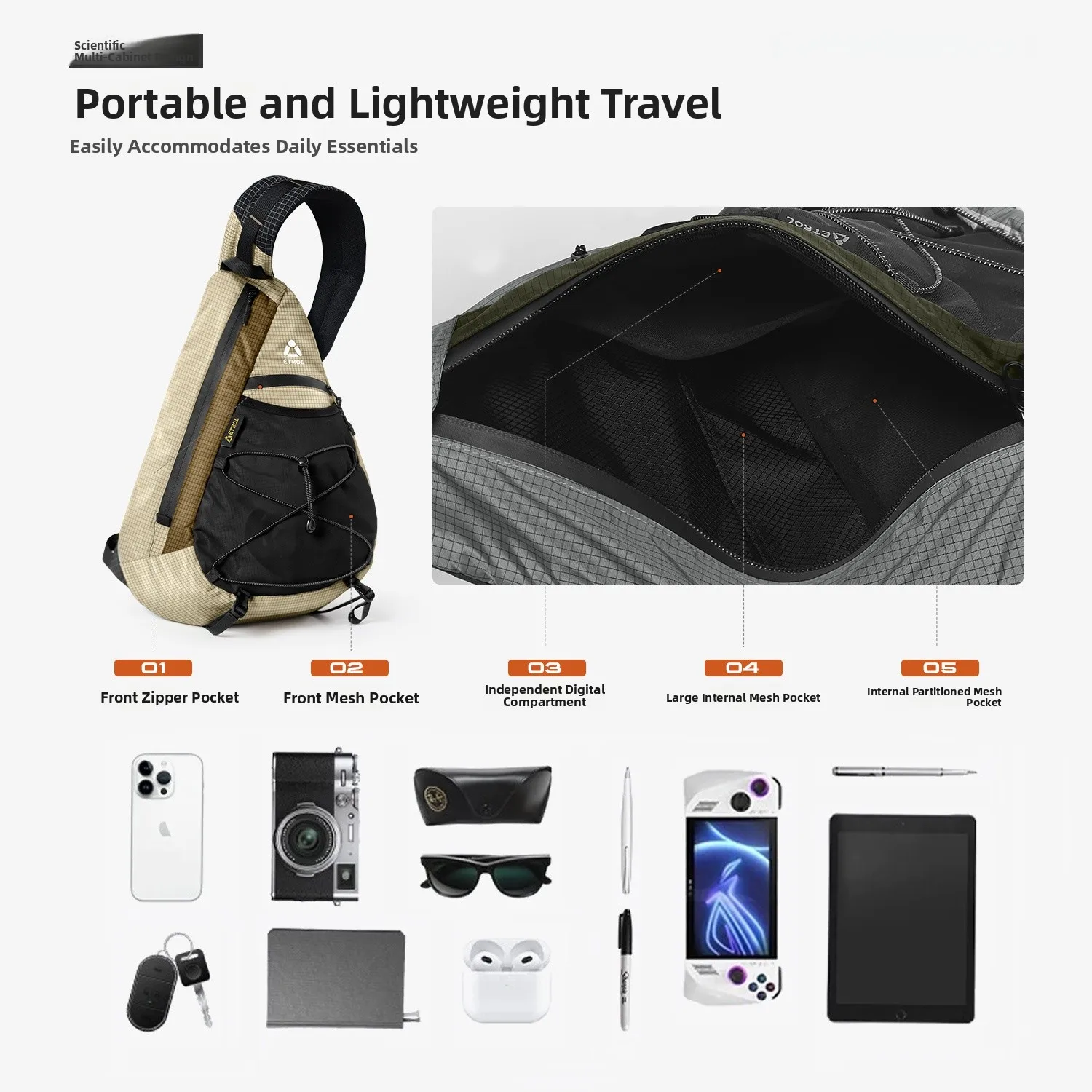 Outdoor Functional Men's Crossbody Bag Lightweight Hiking Chest Bag Single Shoulder Bag Sports Fitness Bow Arrow Bag
