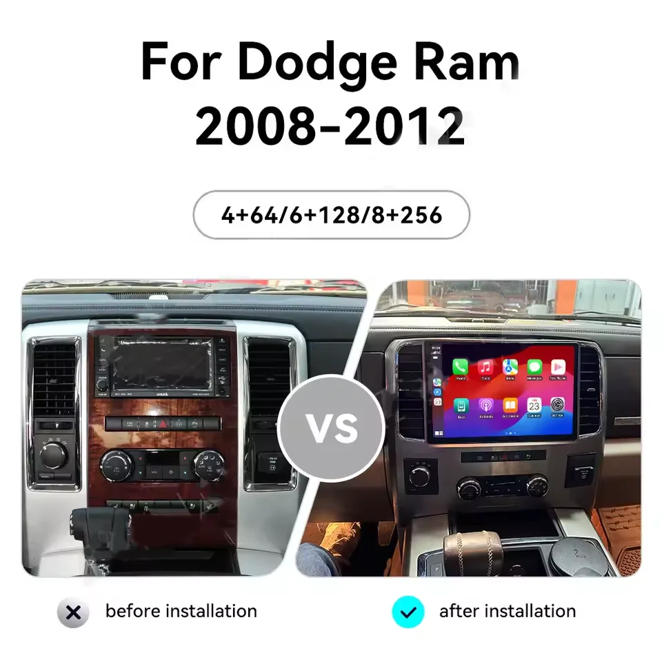 13 بوصة أندرويد 14 شاشة أفقية ل دودج رام 1500 2500 2008-2018 راديو السيارة لتحديد المواقع والملاحة اللاسلكية Carplay رئيس وحدة