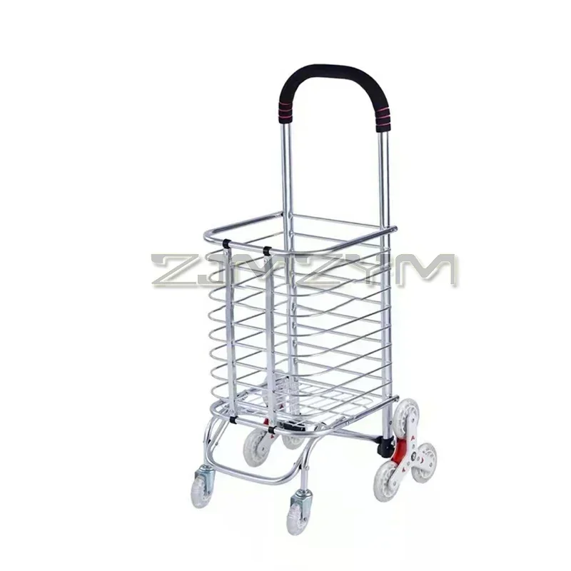 Three-wheel Shopping Cart Compact Folding Portable Cart Saves Space Lightweight Easy to Move Aluminium Alloy Cart For Household