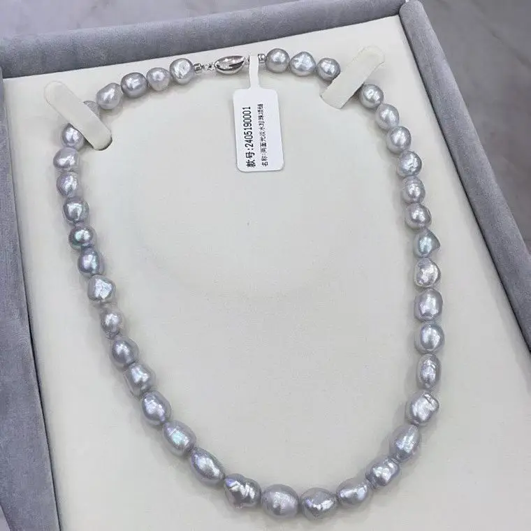 Certificated Natural Baroque Blue Strand Choker 925 Silver Freshwater Irrgular Akoya Grey Pearl String Unisex Necklace Jewelry