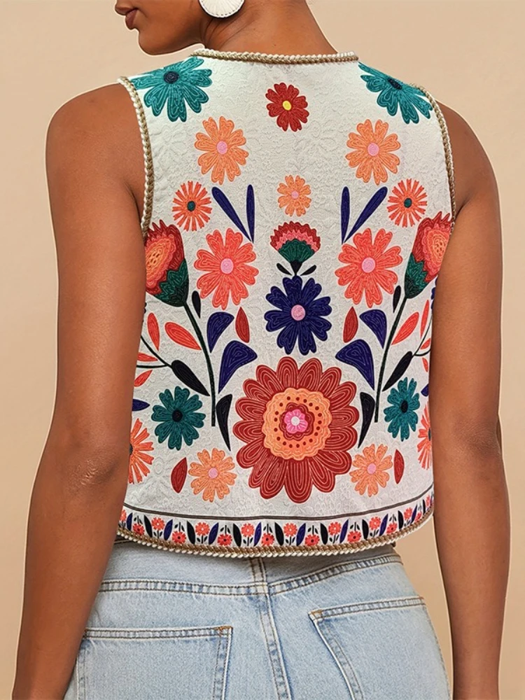 Damska kamizelka z nowym czeskim kwiatowym wzorem na lato 2025, letnia, codzienna koszulka bez rękawów, ażurowe kamizelki, szydełkowe plażowe płaszcze i topy na wakacje.