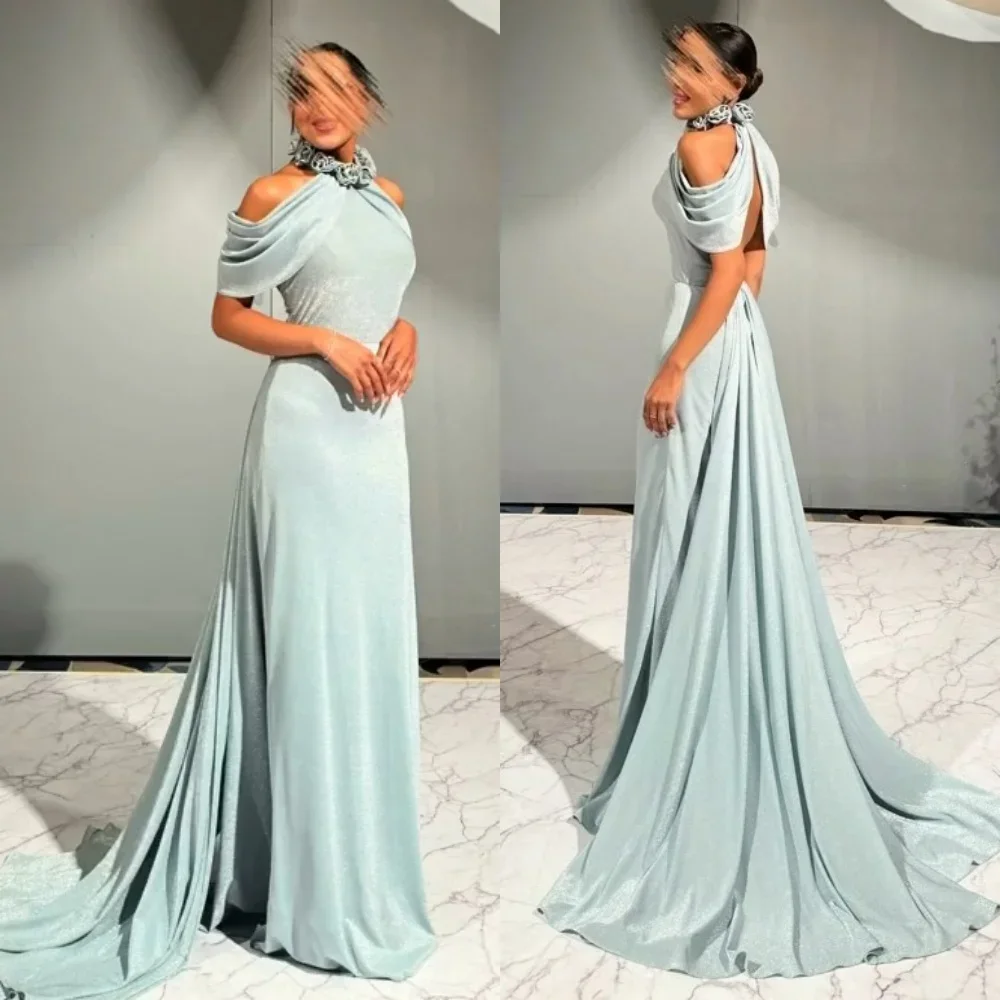 Customized Exquisite Chiffon Ruched Pleat Straight Halter Off-the-shoulder Long Dresses Quinceanera Dresses Unisex Sizes Availab