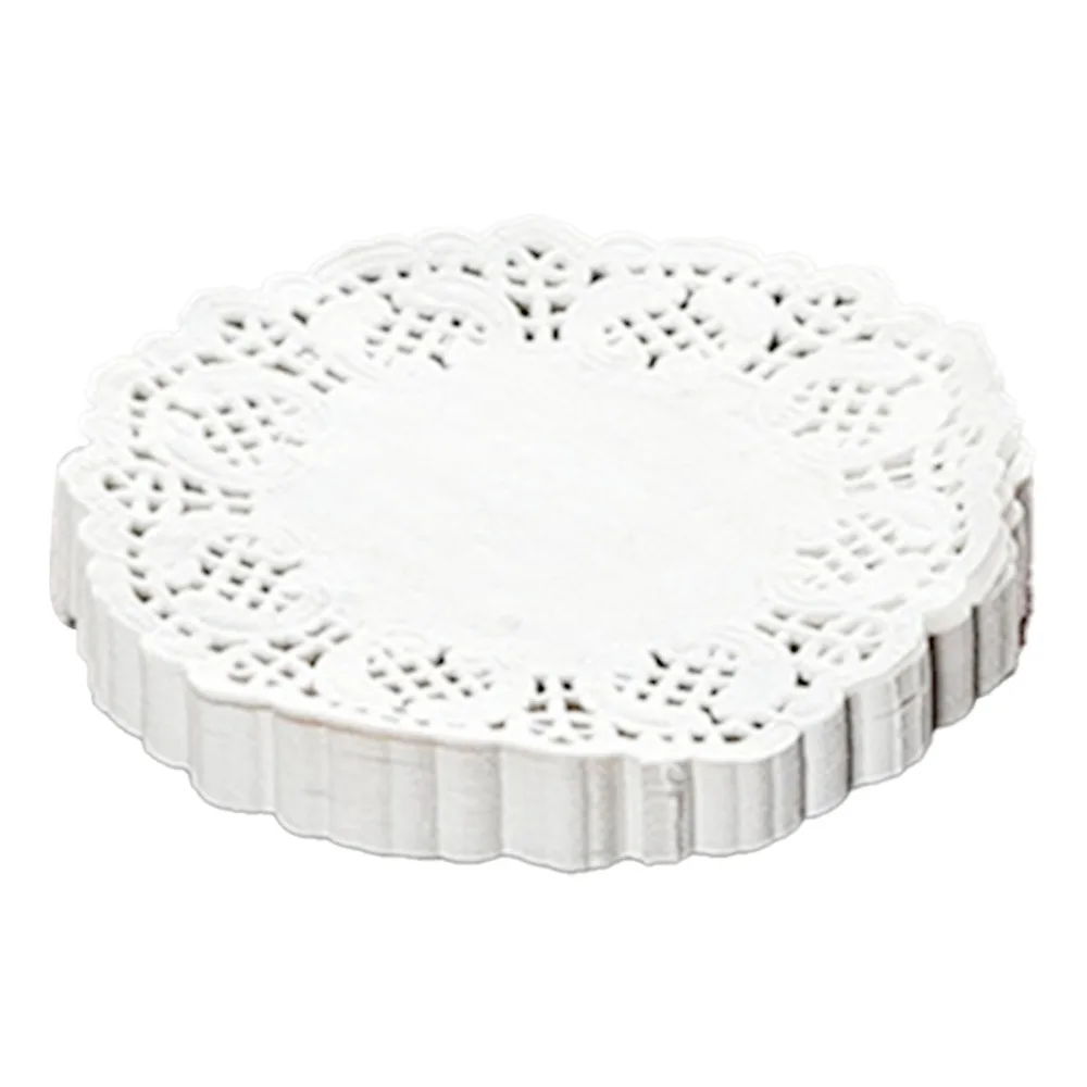 150 PCS Food Grade Wood Pulp Lace Paper Doilies Round Shape White Baking Liners Hollow Design Decorative Oil Absorbing Paper