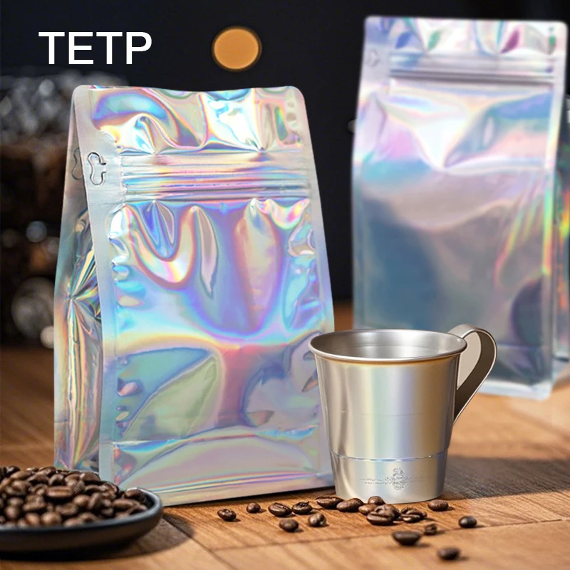 

TETP 50 шт. лазерные герметичные упаковочные пакеты для кофейных зерен, порошка, орехи, хранение, закрывающаяся алюминиевая фольга, 250 г, 500 г, 1 кг