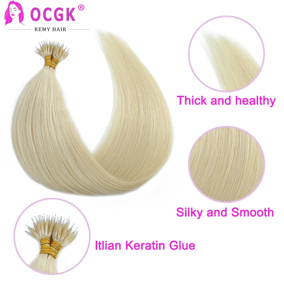 Nano Ring Hair Extensions Human Hair Straight Micro Bead Hair Extensions Micro Loop Human Hair Extensions Micro Ring Extensions