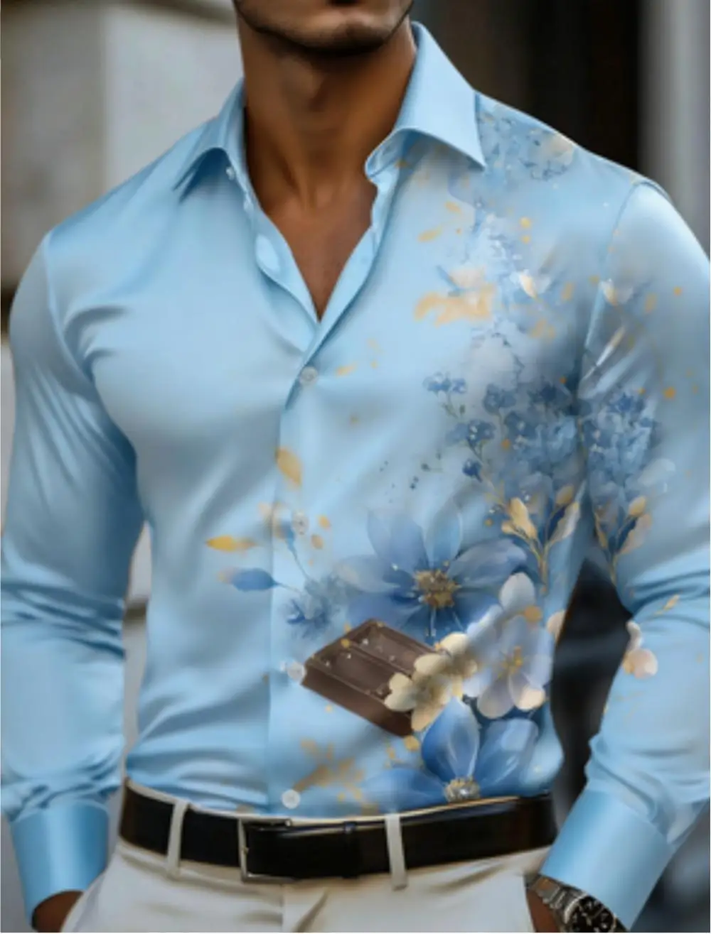 2025 men's floral casual spring and summer printed long sleeved shirt, comfortable and fashionable for daily wear, suitable for