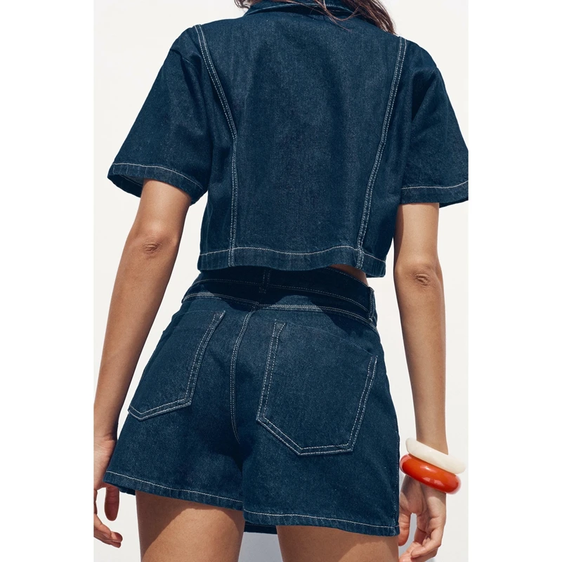 Feminino verão 2 peças y2k retro denim outfits conjunto lapela pescoço lapela botão para baixo camisa + assimétrico a linha saias de perna larga
