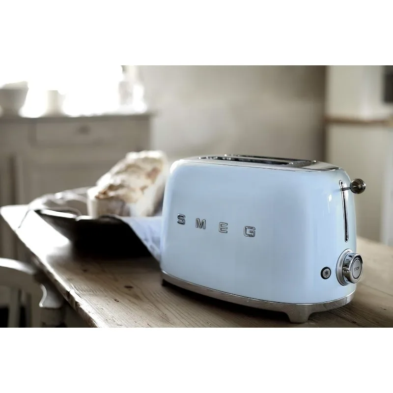 SMEG 2 Slice Toaster with 6 Presets and Defrost Function and Removable Crumb Tray TSF01PBUS, Pastel Blue