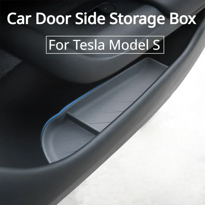 Caja de almacenamiento lateral para puerta de coche Tesla modelo S, cajas de almacenamiento para puerta Delantera y trasera, alfombrilla de silicona, 4 modelos de piezas, accesorios interiores de coche