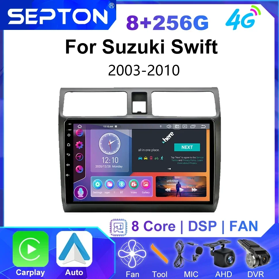 SEPTON Android Auto Radio GPS DVD for Suzuki Swift 2003-2010 4G Car Multimedia Video Player Navigation Stereo Wireless CarPlay