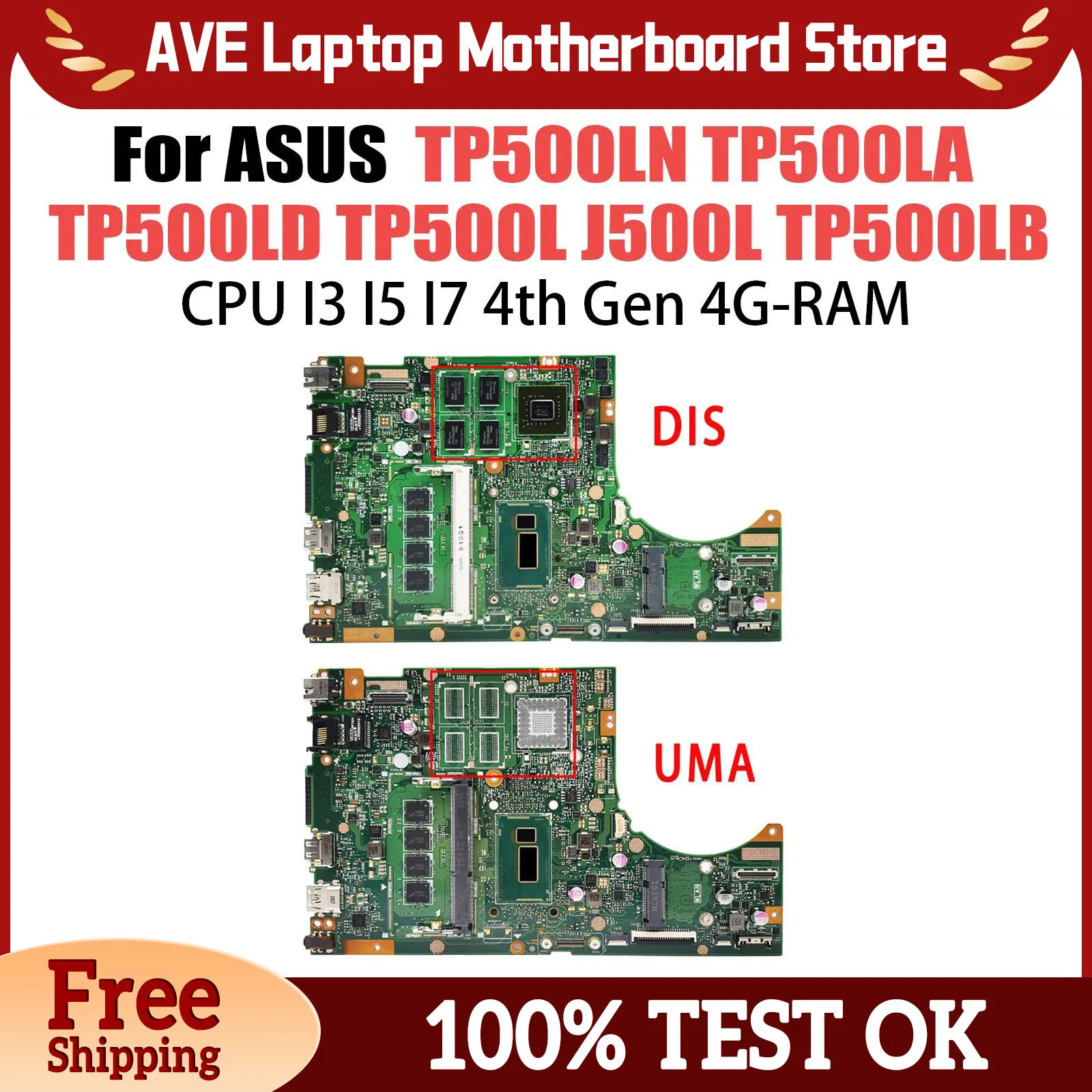 Notebook Mainboard For ASUS TP500LD TP500L TP500LN J500LA TP500LB TP500LA Laptop Motherboard I3 I5 I7 4GB-RAM GT840M/UMA