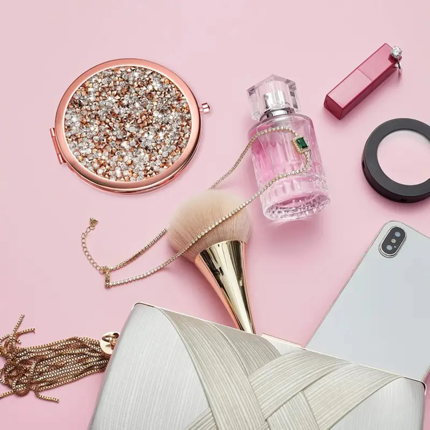 Kompaktowe lusterko kosmetyczne Rose Golden Mix - składane mini lusterko kieszonkowe z dwustronnym powiększeniem, przenośne lusterko ręczne dla W