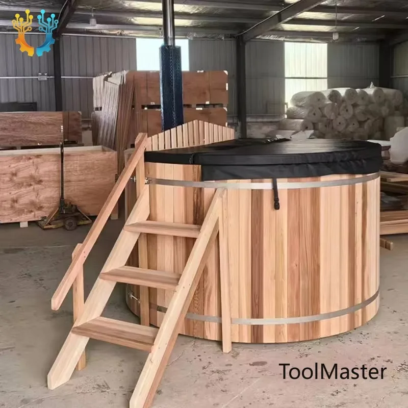 【2026】Handcrafted Canadian Red Cedar Wood 4 People Hot Tub With Inner Wood Burning Heater