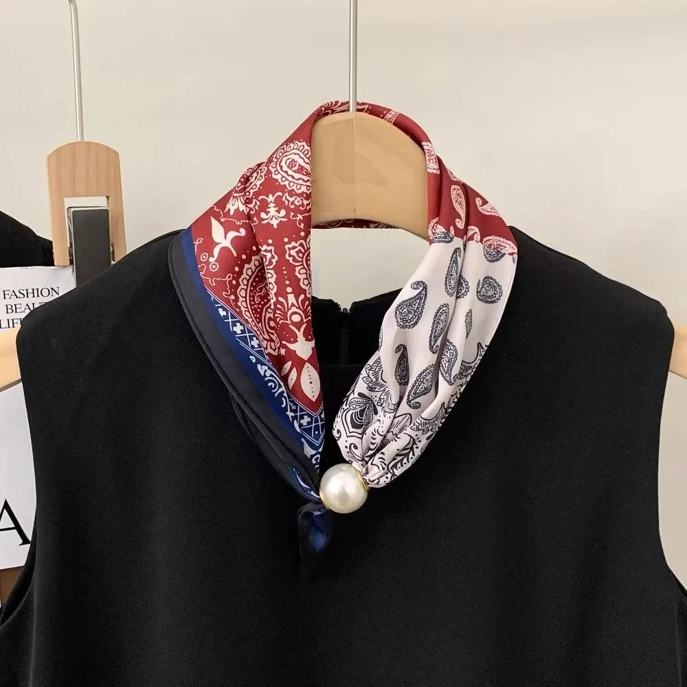 Luxury Elegant Chic Lazy Scarf Lightweight Convenient Magnetic Buckle Scarf Pearl Tail Artistic Accessory Neck Wrap Scarves