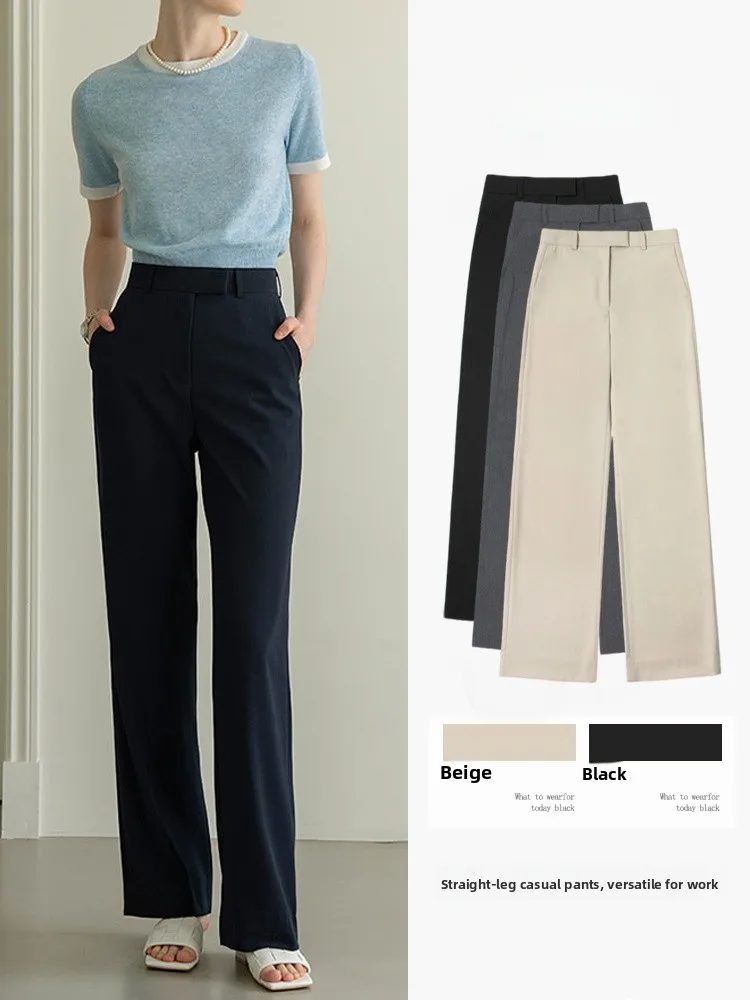 

High Waist Straight Leg Pants Women's Loose Casual Wide Leg Long Pants Drapey Versatile Suit Pants Summer New Arrival