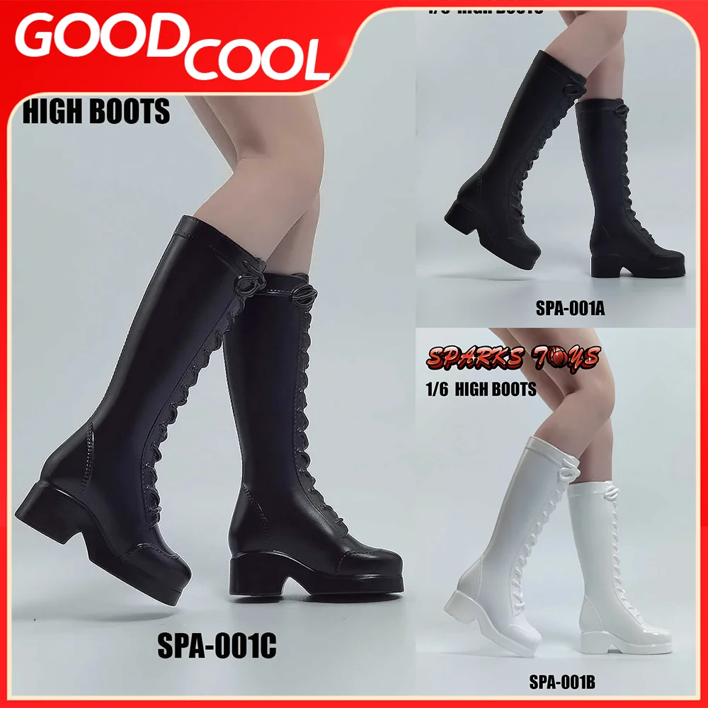 SPARKS TOYS SPA-001 1/6 Scale Female Soldier Solid Color Long Tube Thick Heel Hollow Lace Up Boots Fit 12 in Action Figure Body