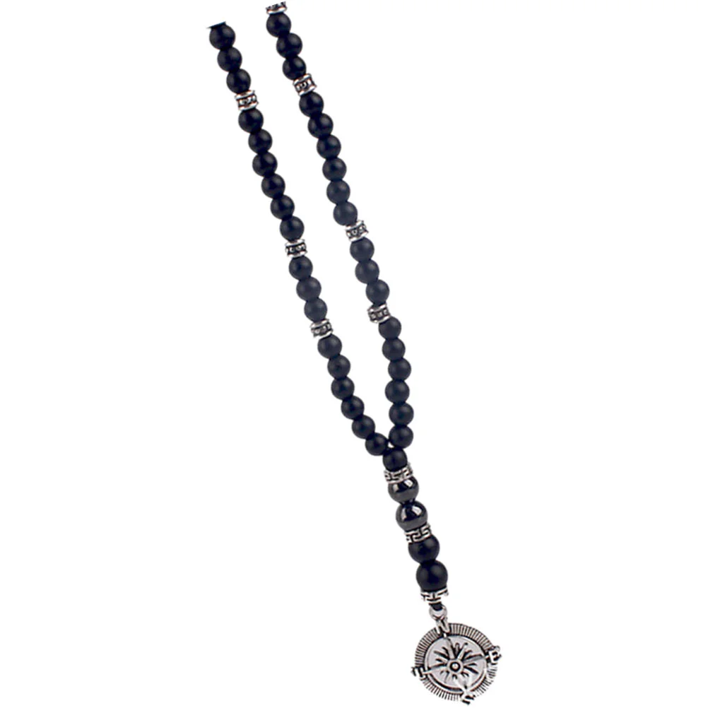 Compass Necklace Creative Design Beaded for Men Necklaces Vintage Men's Frosted Stone Pirate