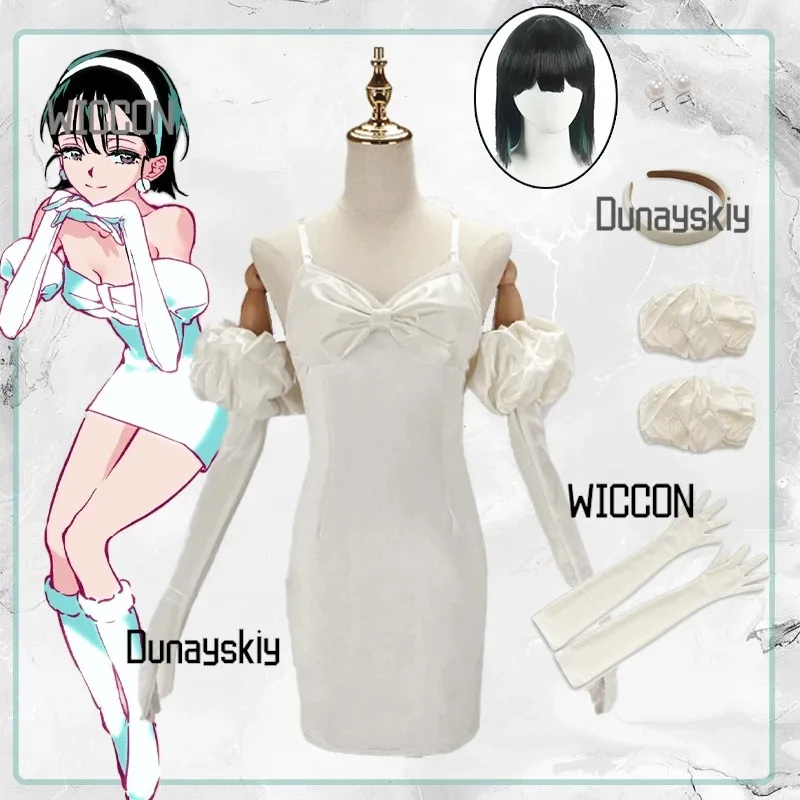 

Sua Cosplay Costume Anime Alien Stage Short Black Synthetic Fiber Wig and a White Dress, Completed Wig SERSIN COS 2025 NEW ! !
