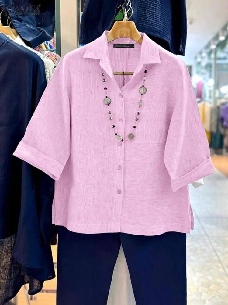 

ZANZEAOffice Shirt Stylish Women Autumn Shirts Lapel Neck 3/4 Sleeve Blusas Femme Elegant OL Work Blouse Casual Button Up Tops