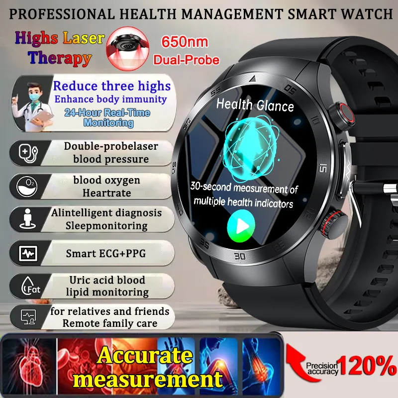 

2025 New laser Therapy Blood pressure Smart watch Man Uric Acid Body Fat ECG+PPG Health Tracker Bluetooth Call Smartwatch Women