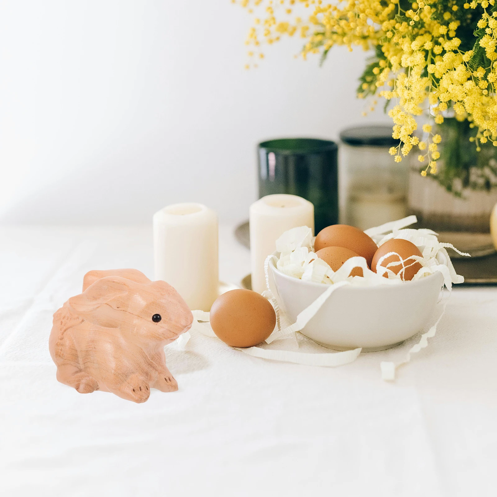 

Hand Carved Wooden Bunny Home Festival Decor Living Room Desktop Animal Ornament Retro Rabbit Miniature Craft Statue Fireplace