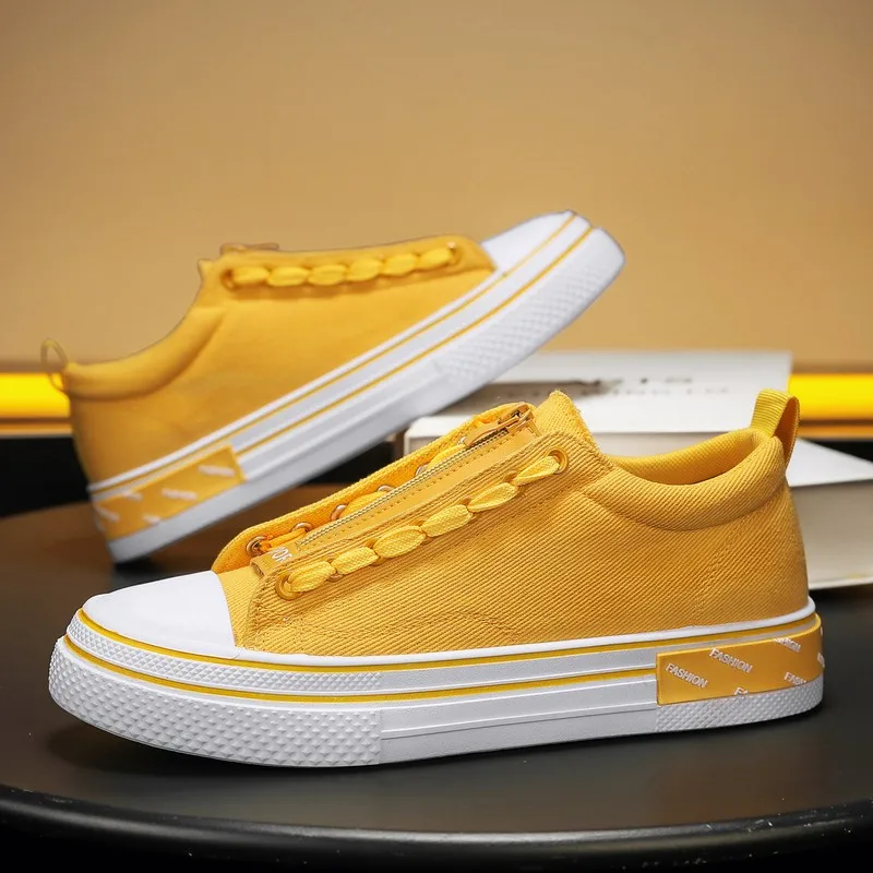 

Модная желтая мужская вулканизированная обувь, легкие повседневные парусиновые кроссовки без шнуровки, мужские дышащие удобные парусиновые кроссовки на плоской подошве, спортивная обувь