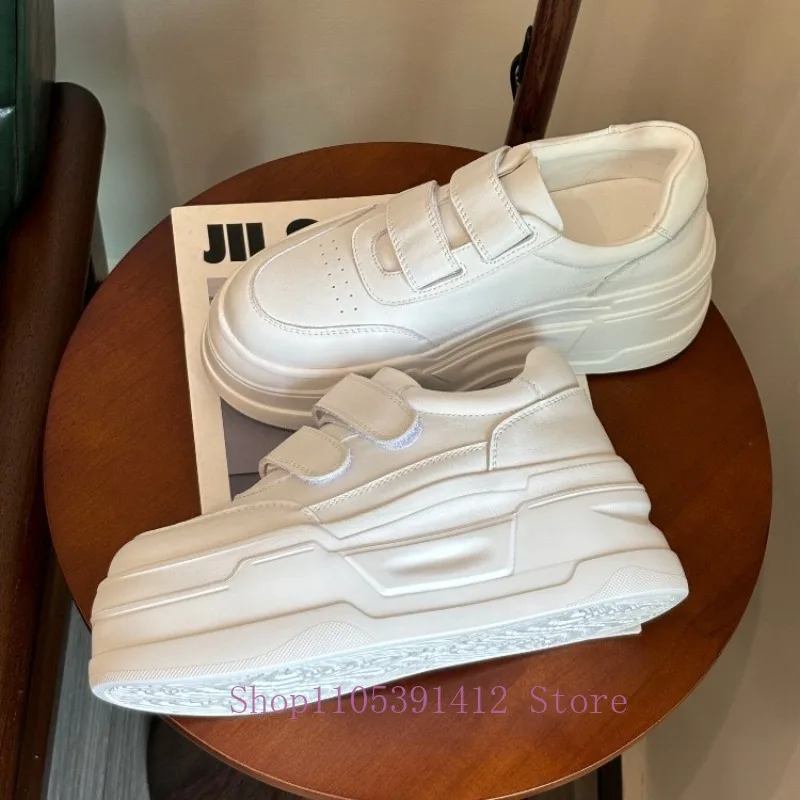 

New Thick-sole 7CM Height-increasing White Shoes Fashion Women Sneakers Genuine Leather Sports Casual Platform Shoes