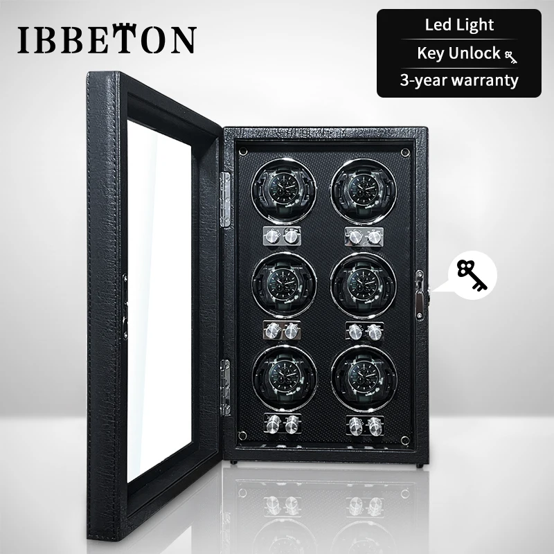 IBBETON Automatic Watch Winder 6 Slots High End Luxury Daily Idle Display Case Storage Box Organization Dustproof with Light