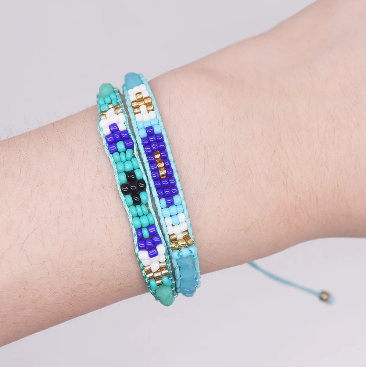 Amazon Hot Sale INS Wax Thread European and American Braided Crystal Bracelet Bohemian Watch Braided Versatile Bracelet
