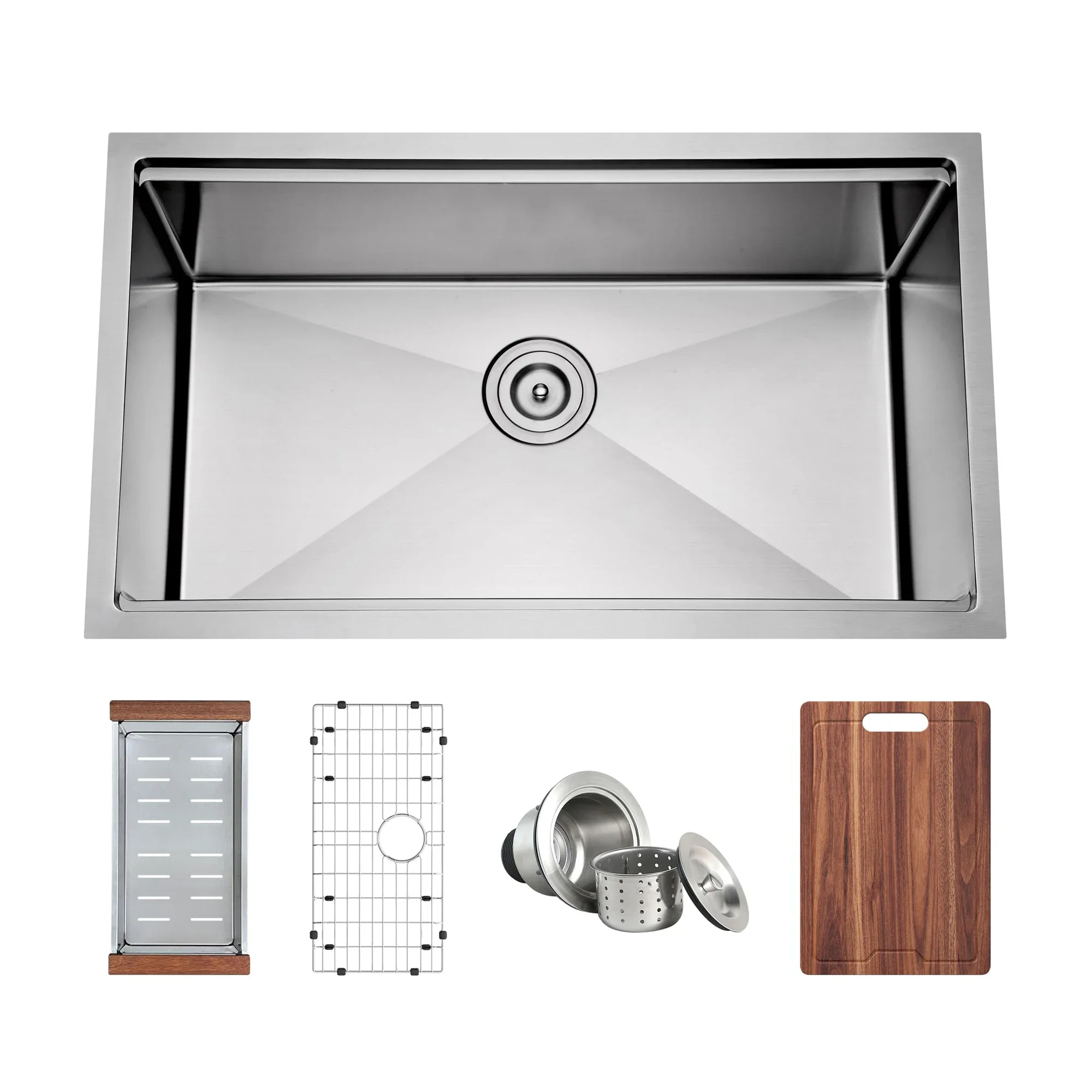 

Кухонная мойка из нержавеющей стали 32 дюйма, 16 калибр, ручной работы, с подстольным монтажом, рабочая станция, одинарная чаша