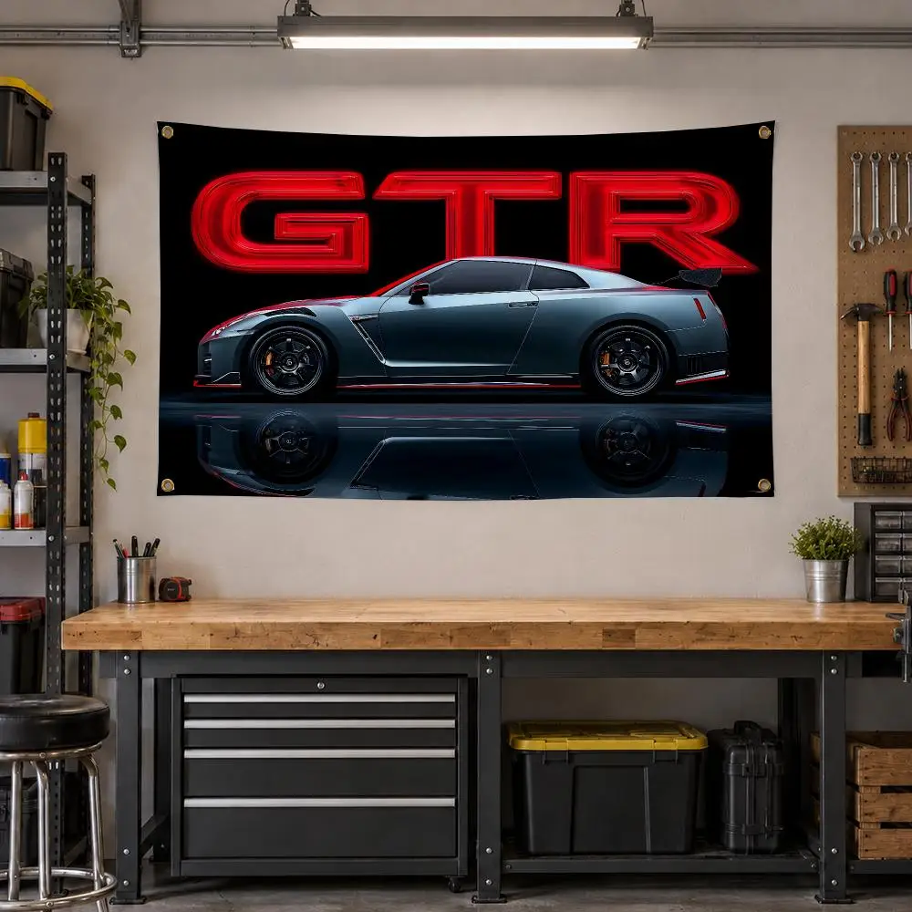 JDM Nissan GT-R R35 Tuner Racing Flags Personalized Banner Flag Room Dorm Camping Picnic Garage Bar Outdoor Wall Decor
