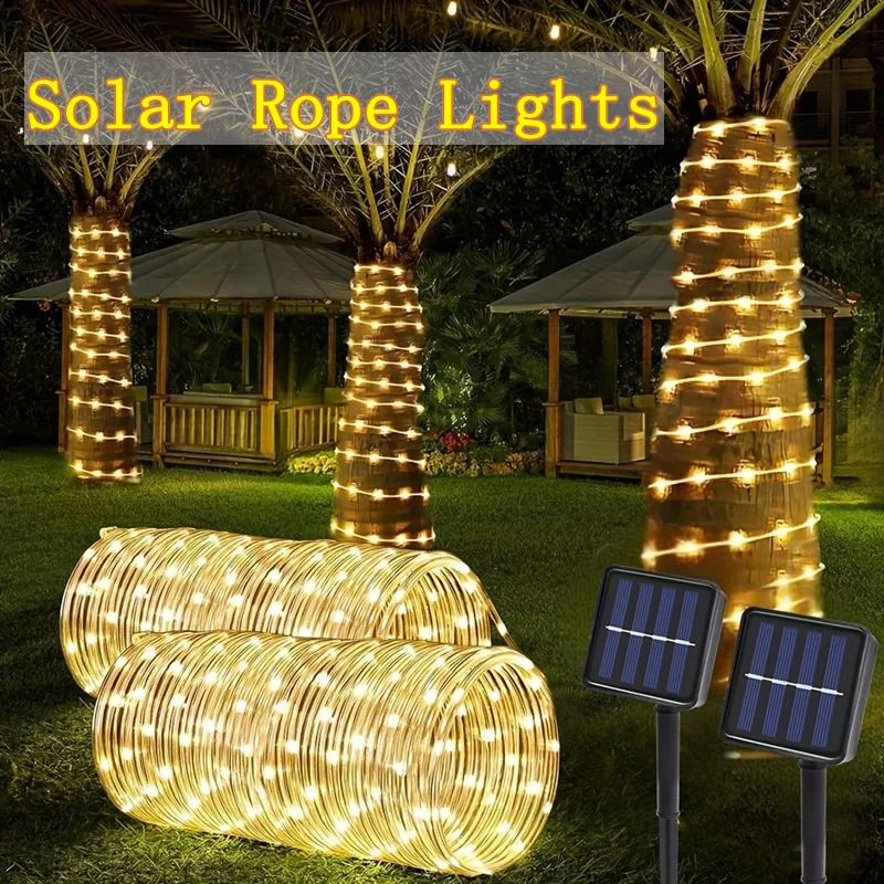 LED Solar Strip Rope Tube Fairy Light Solar Powered Garland String Light Christmas Decor for Outdoor Garden Lawn Tree Yard Fence