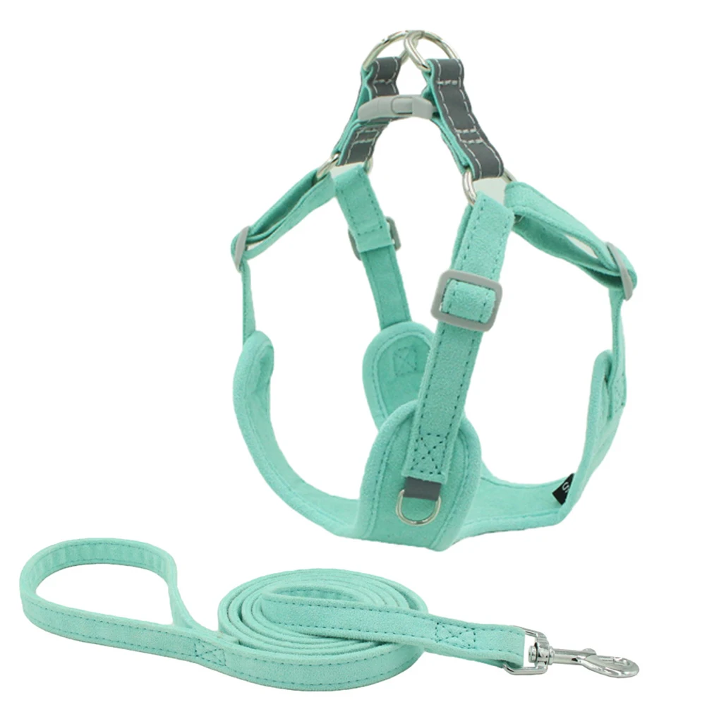 

Small Harness for Puppy Pet Leash Dog Accessory Strap Light Green Suede Outdoor