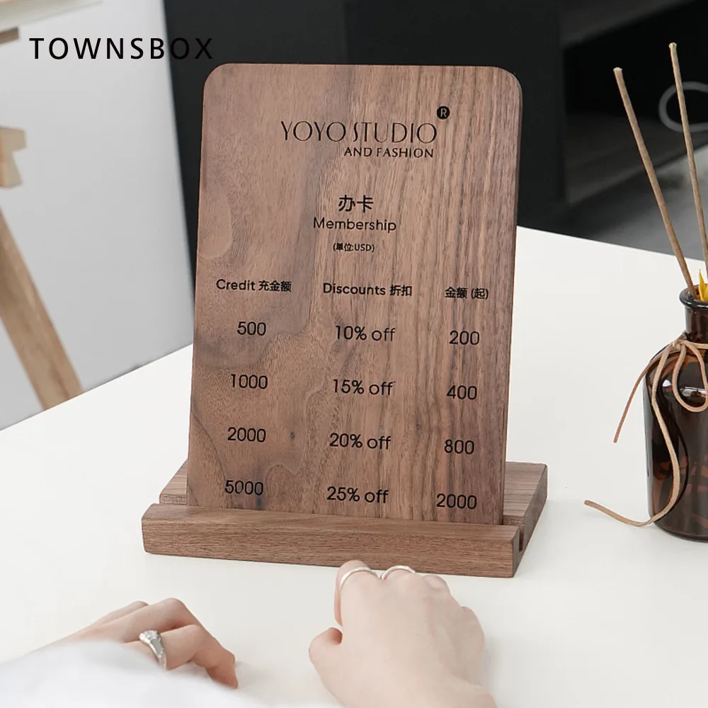 Nordic Walnut Bar Liquor Counter Top Restaurant Menu Stand Table Store Member Information Display List Sign Menu Plate