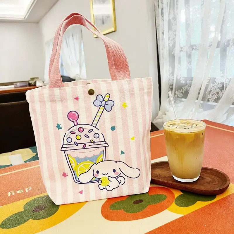 Sanrio Hellokitty Canvas Bag My Melody Kuromi Cinnamoroll Pochacco Women Shoulder Bags Casual Large Capacity Shopping Girl Gifts