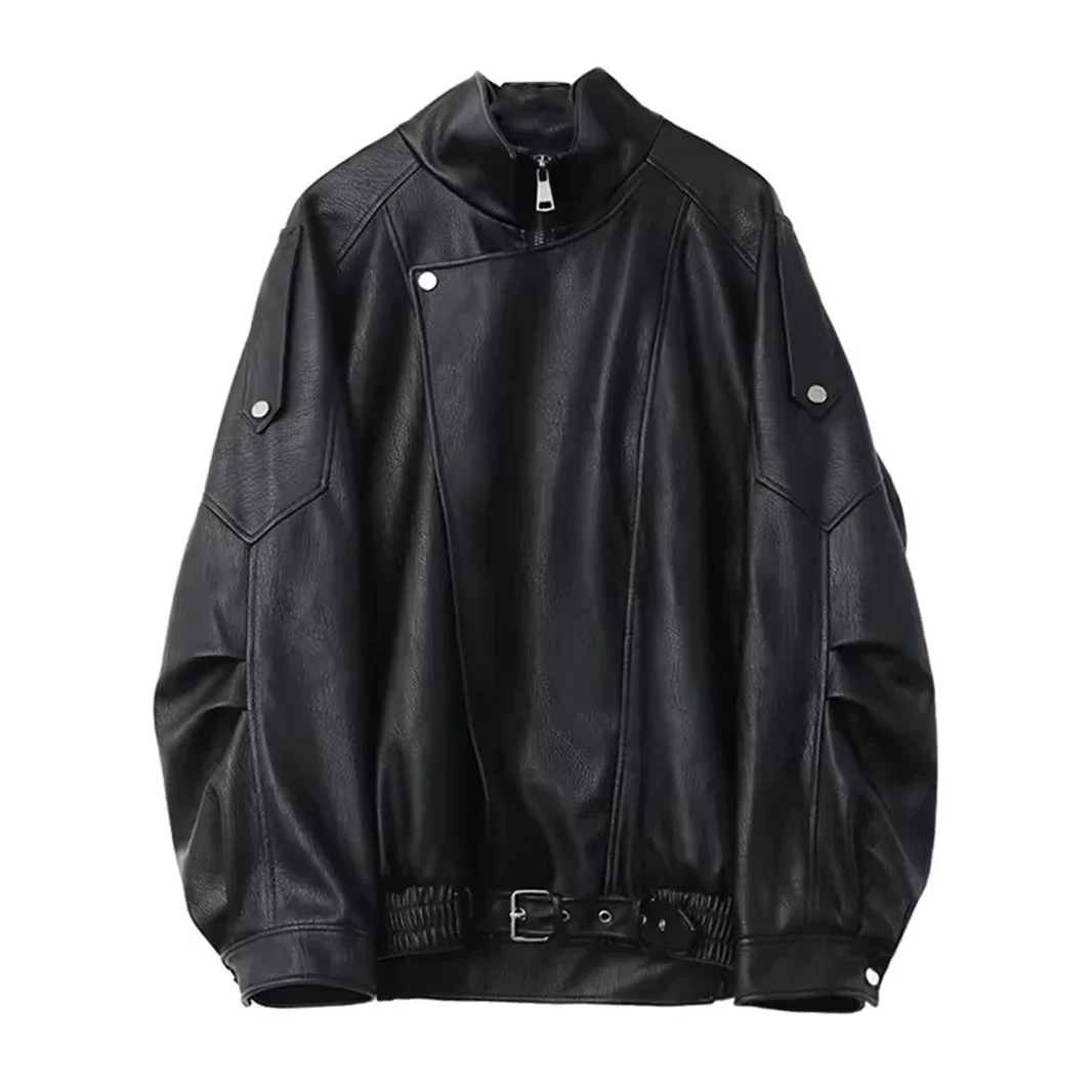 2025 가을 빈티지 PU 솔리드 루즈핏 레트로 스탠딩 여성 재킷 칼라 오토바이 코트 인조 가죽 여성 탑 코트