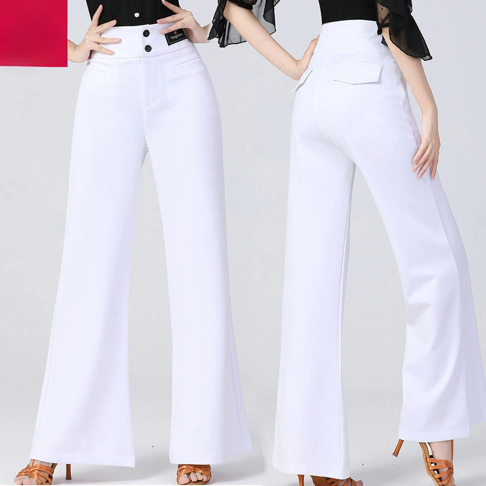 

Dance costume navy dance modern pants women's white Latin dance pants high waisted elastic wide leg pants