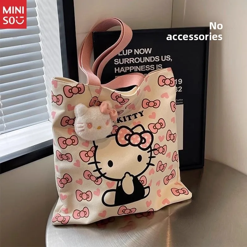 حقيبة حمل هالو كيتي من مينيسو 2025، حقيبة كتف قماشية لفتيات المدارس