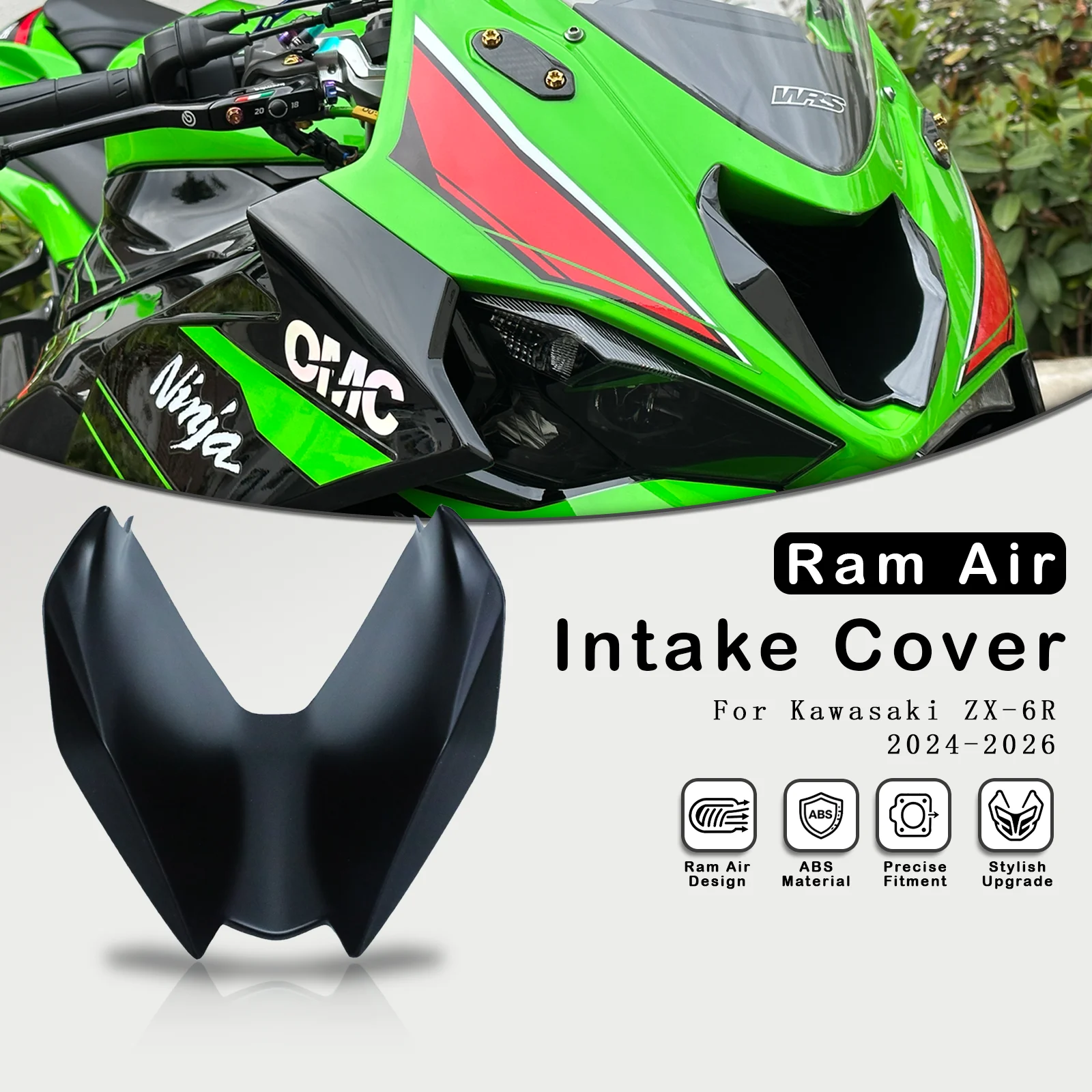 Motorcycle Ram Air Intake Cover Air Duct Fairing For Kawasaki Ninja ZX-6R ZX6R 2024 2025 2026 ABS Carbon Fiber Pattern Black