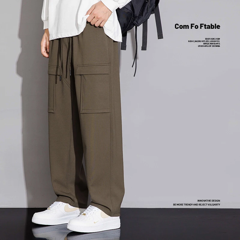 L-7XL Outdoor Casual Pants Autumn High Street Straight Solid Color Sports Pants Big Size Loose Elastic Waist Daily Cargo Pants