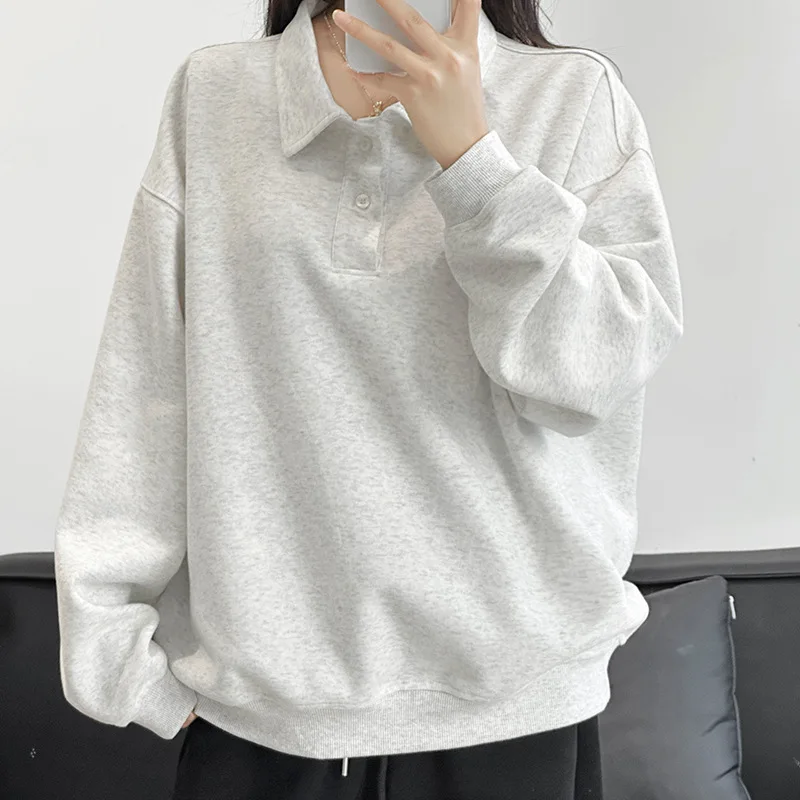 

Винтажные простые пуловеры с отложным воротником, женские модные свободные уличные толстовки на пуговицах, осенне-зимние теплые повседневные джемперы