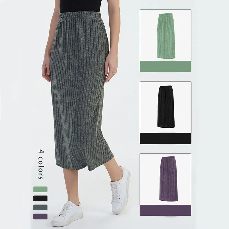 Falda larga ceñida roscada Sexy para mujer Otoño Invierno elegante ajustada faldas de cintura alta falda de punto de Color sólido para mujer