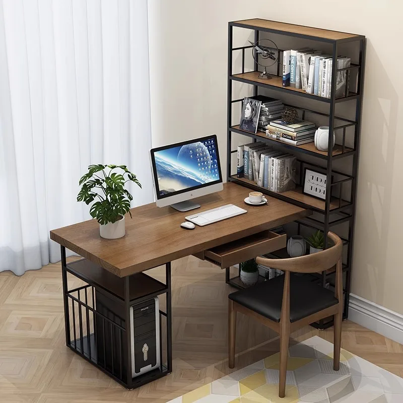 

Computer desk, bedroom, home table, workbench, desk, simple study, integrated bookshelf against the wall, student desk