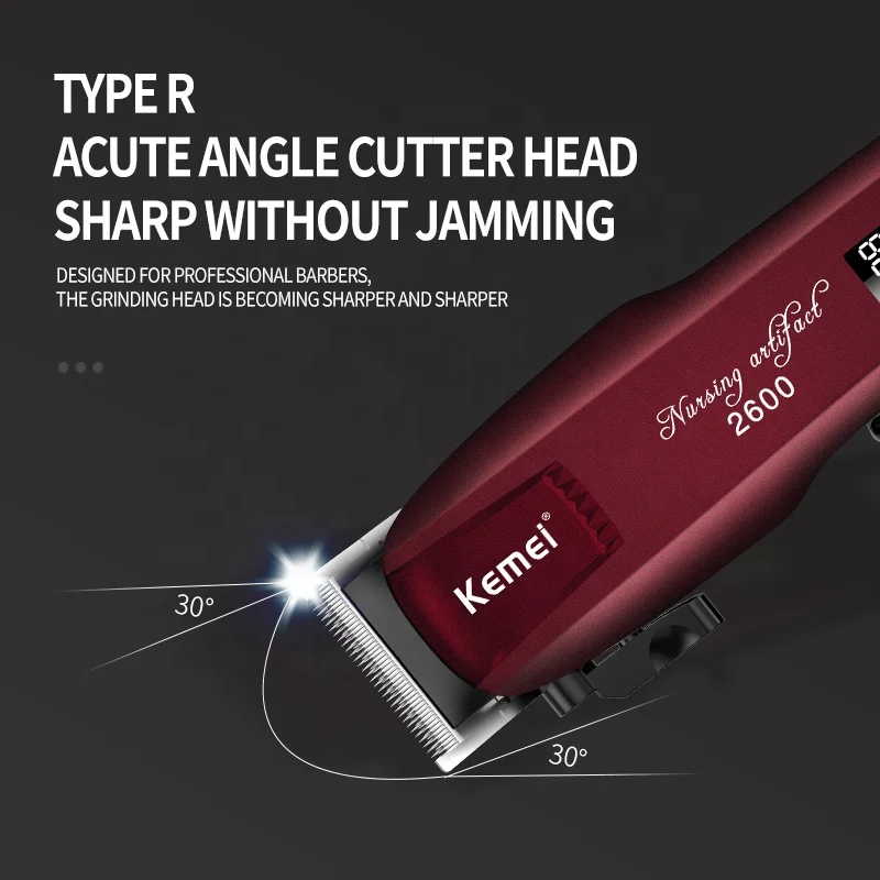 Kemei KM-2600PG Magic Hair Clipper Cordless Powerful Haircut Top Quality Barber Hair Cutting Machine Hair Trimmer LCD Display