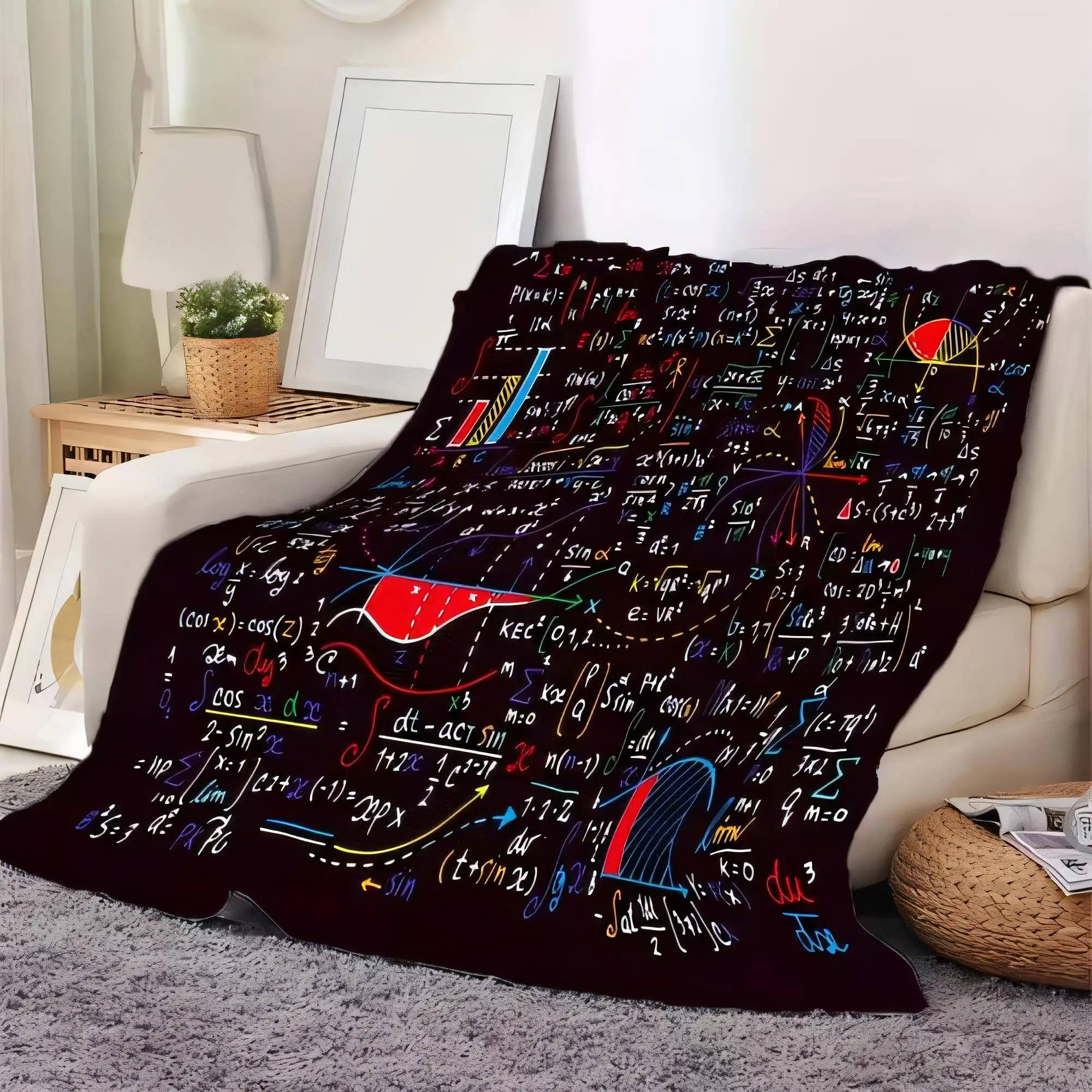 Bunte mathematische Formel-Überwurfdecke, gemütlicher Sesselbezug, wissenschaftliche Dekoration für Wohnzimmer, niedliche Grafik- und Diagramme-Design