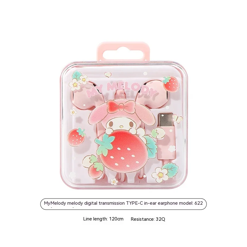 New Sanrio Wired Headphones Kuromi Cinnamoroll Type-c Semi-in-ear Headphones 3.5mm High-quality Game Noise Reduction Headphones