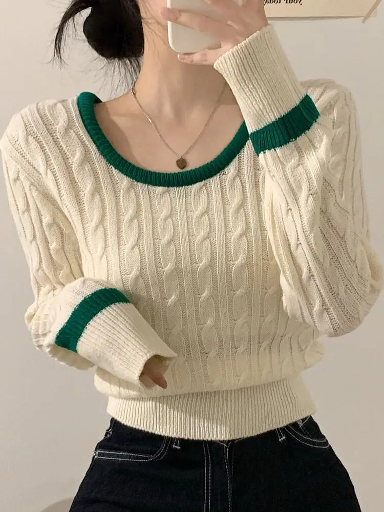 

Sexy ort Knitted Sweater Women's Vintage Twist Ne Cisas Sweater Faionable Agel round Ne Long Sve Knitwear