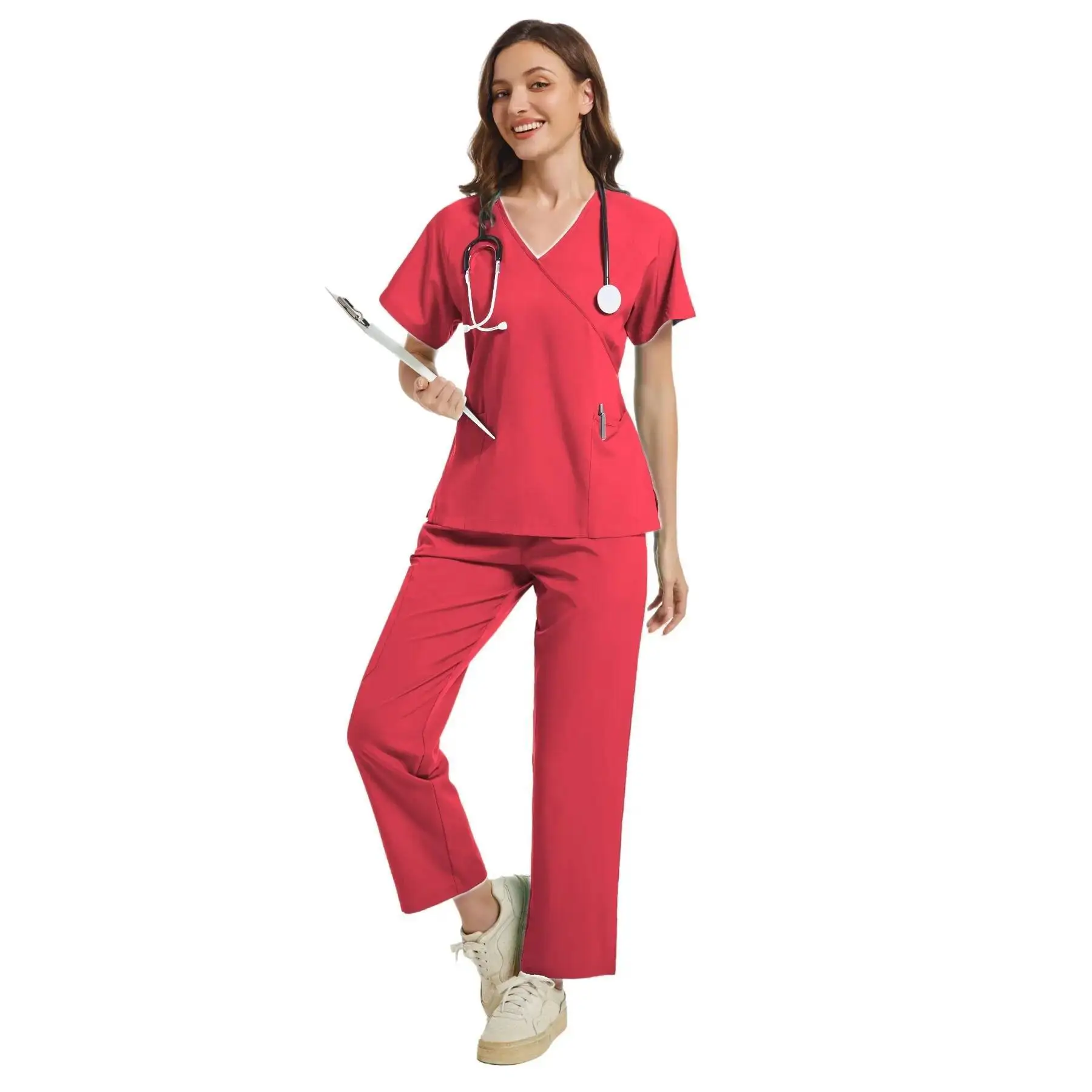 Haut médical extensible pour femmes + pantalon de jogging, uniformes de soins infirmiers, ensemble de gommages cliniques, vêtements de travail anti-poussière pour infirmières et médecins