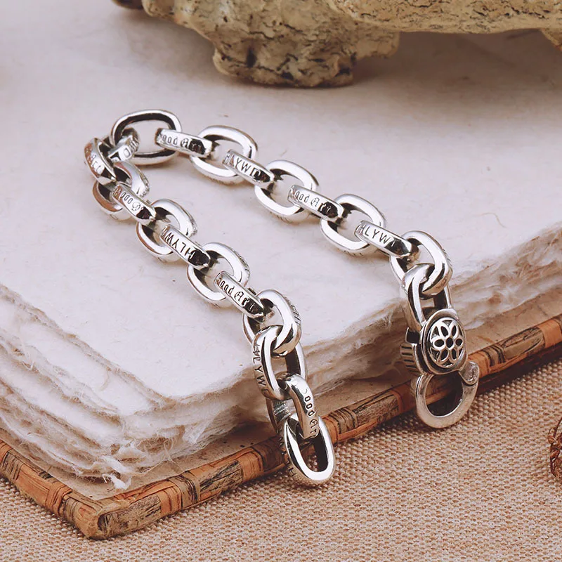 Japan and South Korea 925 Sterling Silver Cherry Blossom Circle Chain Bracelet Thick Trendy Person Sunshine Men's Punk Simple Fa